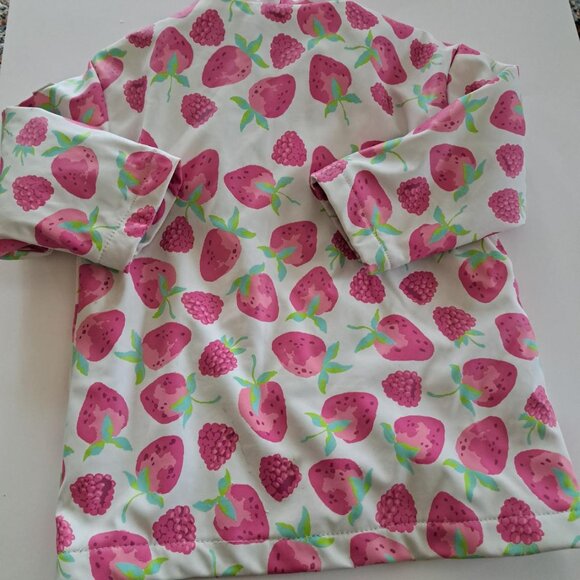 Hatley strawberry raspberry white pink girl raincoat, lined terry size 3 rain - Picture 2 of 8